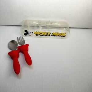 Disney Eats Toddler Mickey Minnie Mouse Spoon & Fork Flatware Set with case